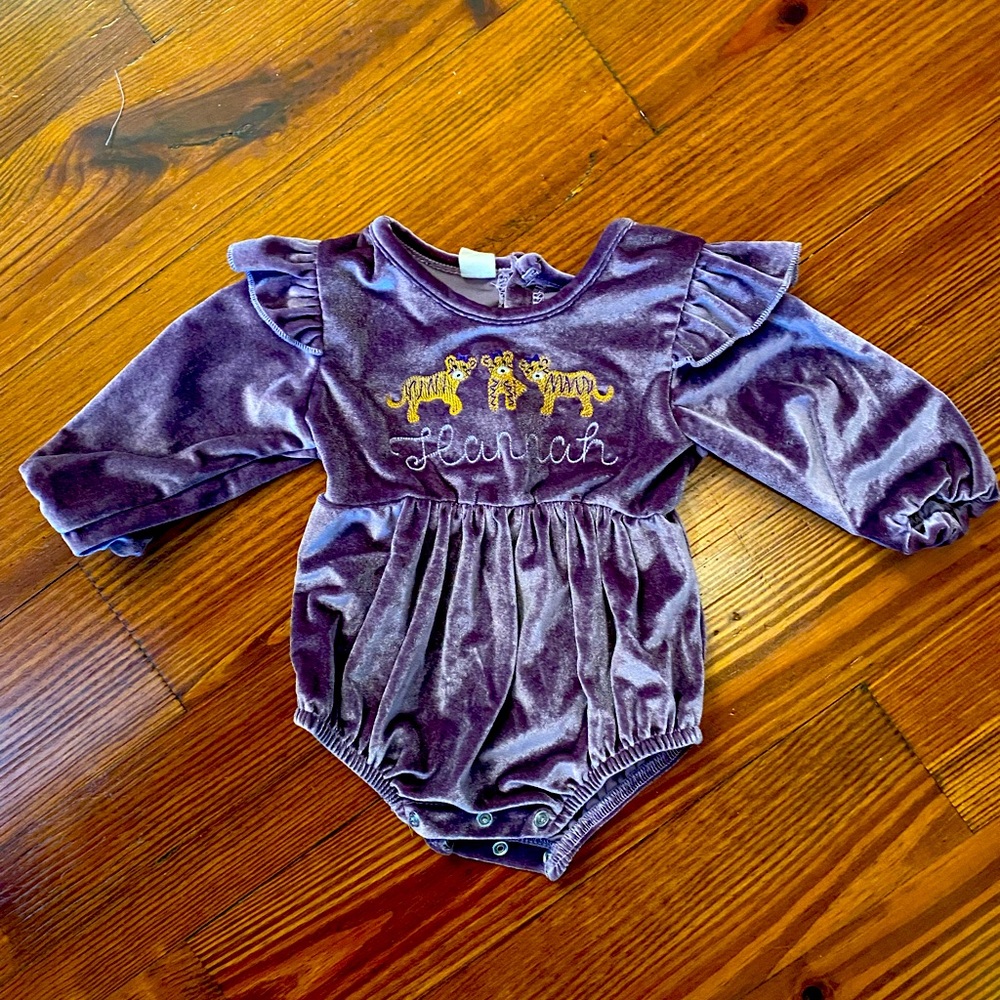 6 month Hannah purple velvet bubble EUC